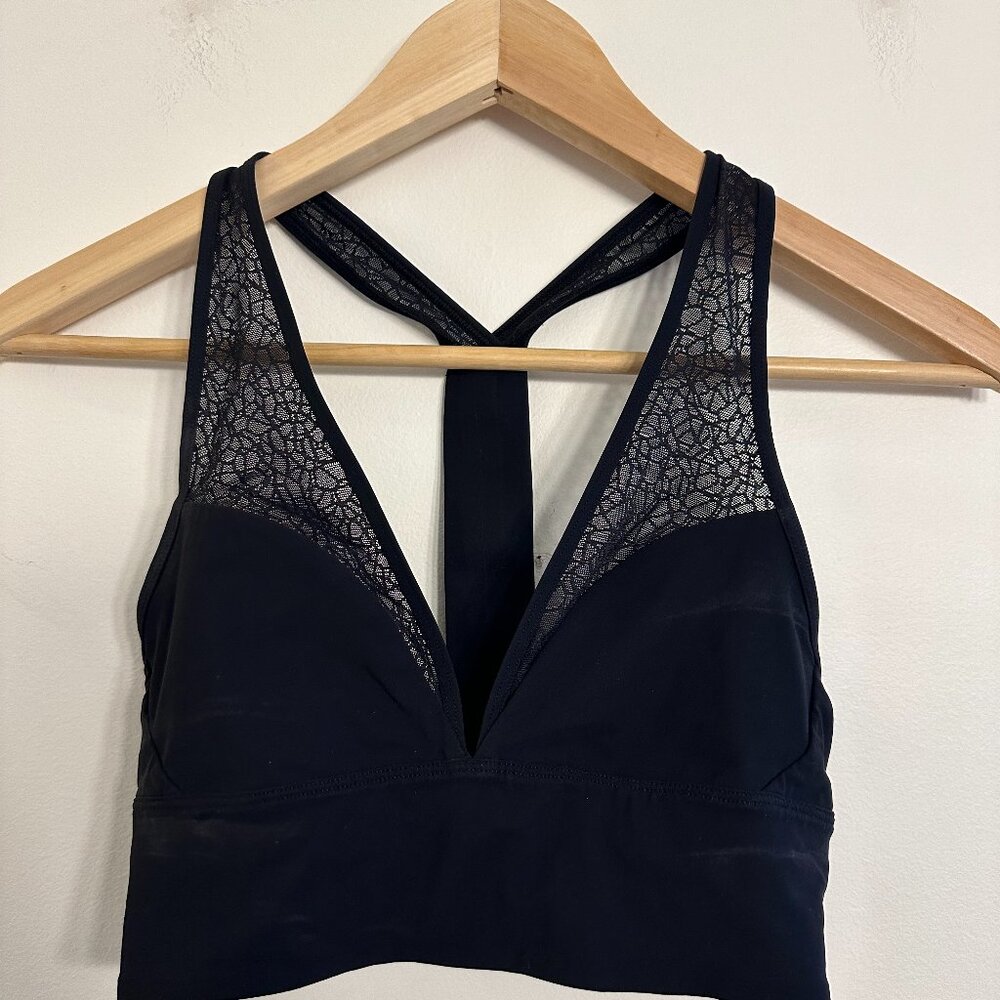 Black lululemon sports bra with mesh detailing
